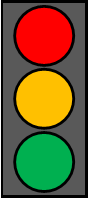 Icon of traffic lights, representing the red, amber, and green of pacing
